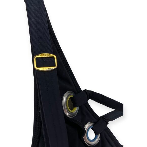 Bleu Rod Beattie Mio Black Rainbow Lattice Criss Cross Plunge Cut Out Swimsuit 6 - Picture 7 of 10